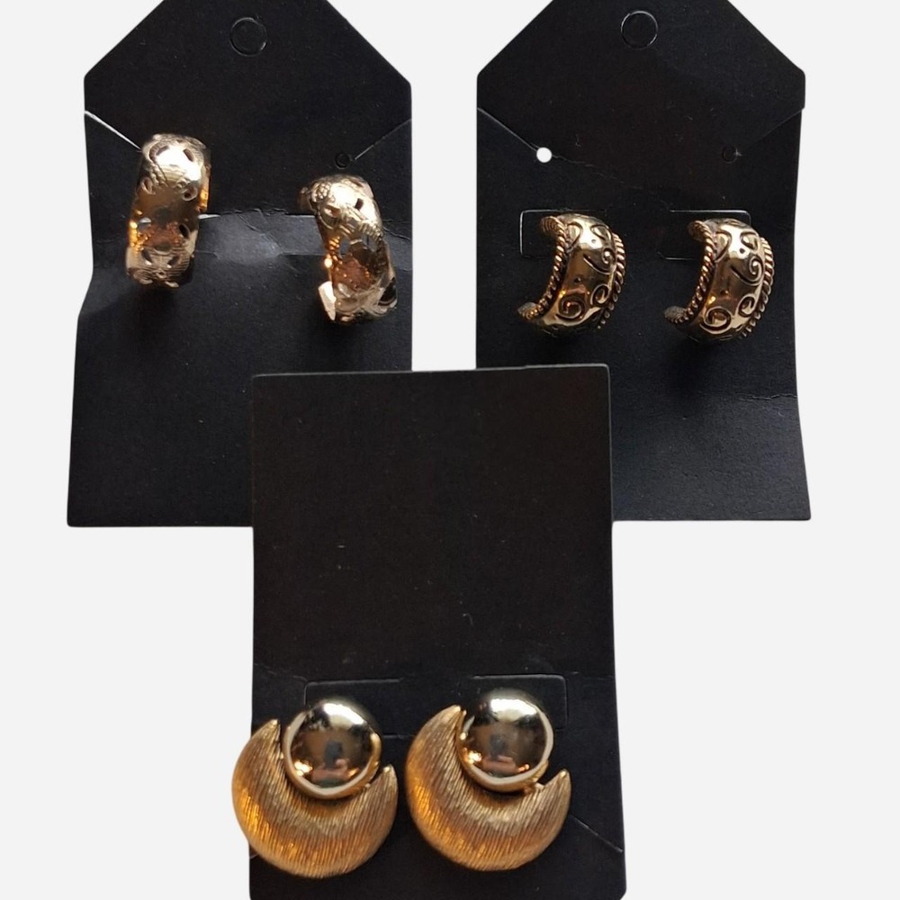 Womens Vintage 80s 90s Gold filled earrings set of 3. Estate pieces